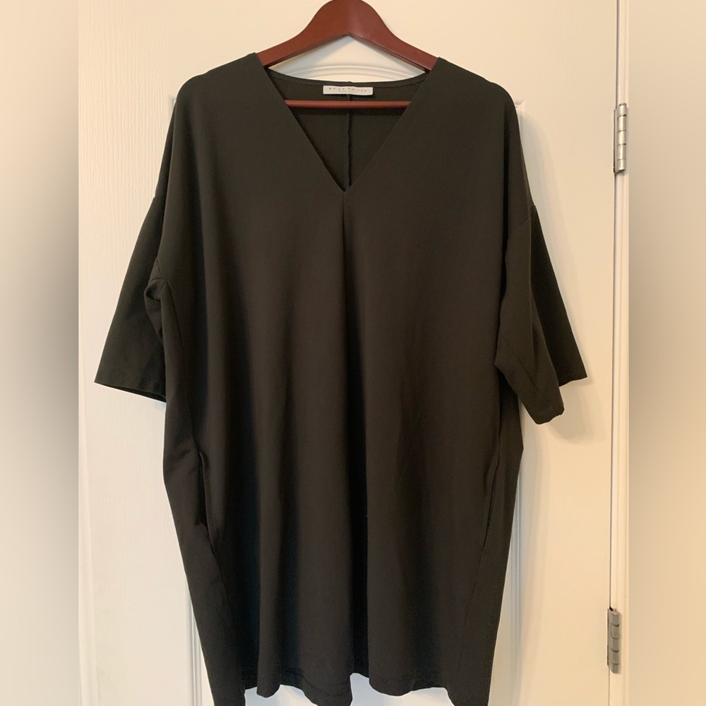 Bryn Walker black V-neck oversized long tunic top pockets Large Lagenlook L-XL - Picture 1 of 16